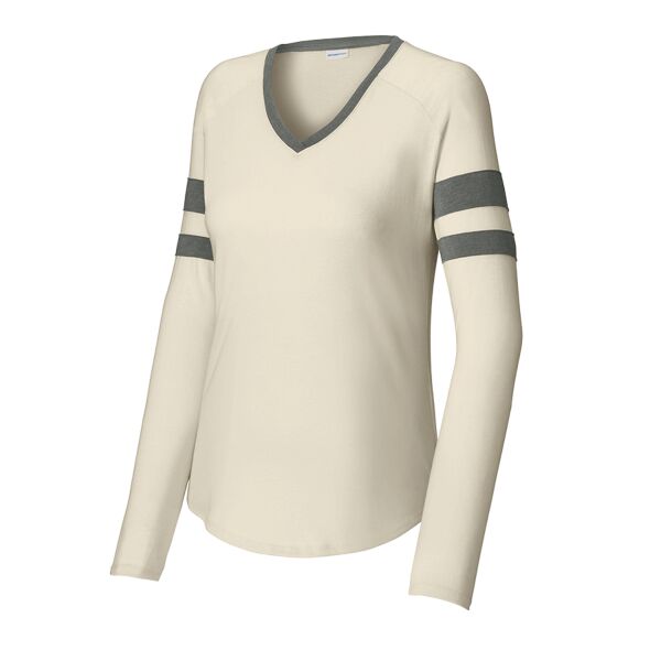Women's Halftime Stripe Long Sleeve V Neck Tee Thumbnail